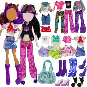 8 Sets Doll Clothes for 11 inch Monster Doll Fashion Outfits Including 10 Tops 4 Pants 4 Skirts 1 Bag 1 Hat 5 Shoes（Random Style） Girl Perfect Present No Doll