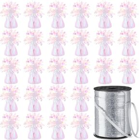 yunsailing 24 pcs البالون الأوزان حامل بالون المعادن للبالون الهيليوم البالونات الثقيلة الأوزان وشريط رول واحد قزحيقي مجعد لحفل حفل زفاف عيد ميلاد (الذهب)