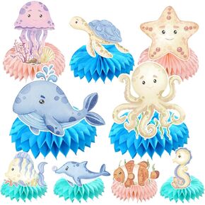 Under the Sea Party Decorations - Coskingland 9PCS Ocean Themed Party Decorations Cute Ocean Animals Under the Sea Baby Shower Decorations Sea Animals Turtle Whale Honeycomb Centerpiece Table Decor