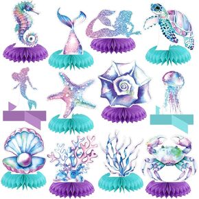 Liliful 12 Pcs Mermaid Birthday Party Decorations Mermaid Honeycomb Centerpieces for Under the Sea Party Cute 3D Double Side Table Topper Ocean Decoration for Table Birthday Backdrop Home