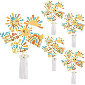 Here Comes The Son Centerpiece Sticks Here Comes The Son Baby Shower Decorations 24Pcs Sun Table Toppers Sunshine Baby Shower Supplies Boho Sun Rainbow Party Table Decoration