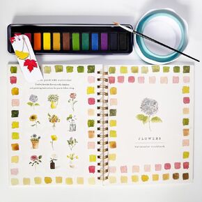 Dyale Watercolor Workbook,Watercolor Notebook Paint Set for Adult Beginners for Bird and Grass Painting. 12 and 24 Colors to Choose from, and The Paints Won't Bleed Through (12 colors, flowers)