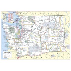 Cool Owl Maps Washington State Wall Map Large Print Poster Rolled (Laminated 34"x24")