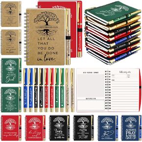 Sinload 40 Pcs Christian Back to School Gift Bulk Spiral Notebooks with Bible Pen Bible Verse A6 Journal Tree of Life Prayer Scripture Notepad Religious Inspirational Gift for Church (English Special)