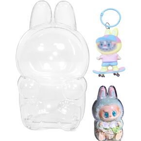 Protective Case and Keychain for Labubu, Acrylic Display Box PVC Acrylic Hard Shell Design for Labubu Halloween Pumpkin & Coca Doll (Coca Sitting+Skateboard)