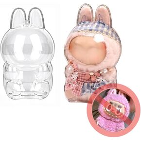 Protective Case for LABUBU The Monsters Exciting Macaron, Display Stand Acrylic Case Cover Accessories with Silicone Strap White - Standing Case, Clear (1pcs Sitting)