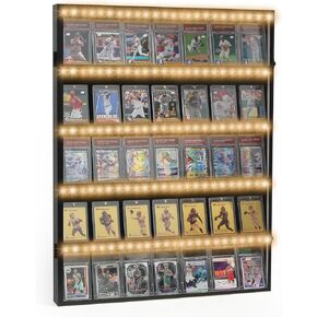 LED Baseball Card Display Case, Graded Sports Card Display Wall Cabinet for Trading Cards, PSA Card Display for Baseball, Football, Basketball, and Hockey Collectors