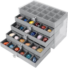 90 Grid Rock Display Case, Rock Collection Box for Kids, Rock Collection Crystal Fossil Display Case, Acrylic Clear Display Organizer for Gemstone Fossil Crystal Stone Collectibles