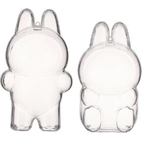 2pcs Standing and Sitting Figure Protective Cases, Portable Clear Plush Doll Display Covers with Keychains for Dustproof Storage Blind Box Toy