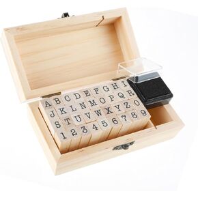 Pack of 36 Pcs Small Wooden Rubber Stamps, Number and Alphabet Letter Wood Mini Stamps Set for Clay Crafts DIY Card Making Kids Painting and Photo Album