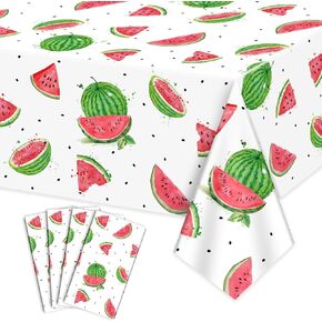 4Pcs Watermelon Party Tablecloth, Rectangular Plastic Watermelon Table Covers, Watermelon Birthday Party Supplies for Kids Birthday Baby Shower Summer Fruit Party, 86 x 51 Inch
