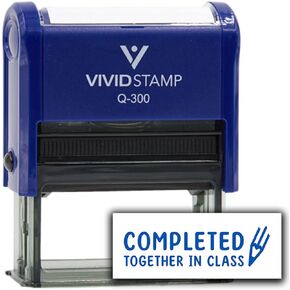 Vivid Stamp Completed Together in Class Stamps for Grading Self-Inking Rubber Stamps (Blue Ink) - Q-200