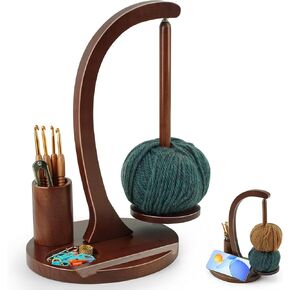 Crochet Yarn Holder, Yarn Spinner for Crocheting with Phone Stand & Crochet Accessories Storage, Crochet Gift for Knitting Lovers (Brown)