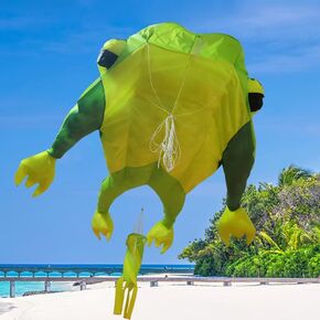 Outdoor Lawn Beach Game Kite, Adult Large Frog Soft Kite, 3D Stereoscopic Soft Inflatable Animal Performance, Comes with Kite Handle and Thread, Easy to Fly