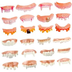 Marrywindix 24 Pieces Gnarly Teeth Gag Teeth Ugly Fake Teeth Vampire Denture Teeth for Halloween Costume Party Favors Photos Props (24 Styles)