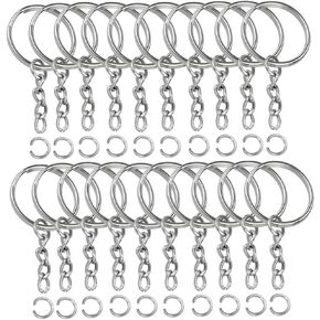 60PCS Key Ring with Chain and Open Jump Ring Connector,Bulk Keychains Set,1 inch Split Round Keychain Rings Bulk for Craft Making Jewelry,Making Supplie DIY Crafts