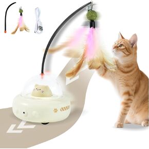 3-in-1 Interactive Cat Toys, Rechargeable Automatic Moving Kitten Toys for Indoor Cats, Smart Obstacle Avoidance Cat Feather Toy for All Bored Cats (Beige)