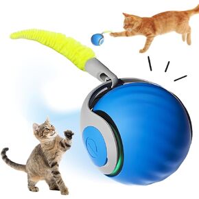 Smart Interactive Cat Toy for Indoor Cats, Speedy Tail 2.0, 360° Automatic Moving Rolling Ball, Motion Activated, Cat Self Moving Toy with USB Rechargeable(Blue)