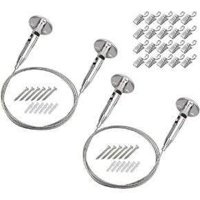 2 Pack 6.5ft Stainless Steel Suspension Hanger Cable, Wire with 20 Clips for Hanging Photos, Picture, Art Wall Decor Load 66 lbs