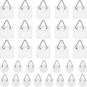 30Pcs Photo Frame Hanger Adhesive Plate Hangers for The Wall Picture Hangers Without Nails Pictures Plastic Plate Wall Sticky Hook for Hanging Foamboard Art, White, Round Square