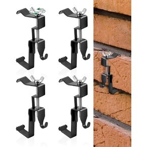 Brick Clips, Brick Hangers Hooks for Hanging Outdoors No Drill, 1.97-2.91 inches Adjustable Brick Wall Clips, Metal Brick Picture Hangers No Damage (Pack of 4, Black)