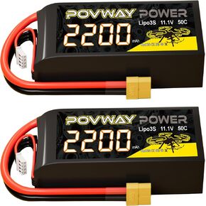 3S Lipo Battery 50C 2200mAh 11.1V Shorty Lipo Battery Pack with XT60 Plug for RC Car RC Truck RC Vehicles RC Airplane Quadcopter Helicopter FPV RC Drone(2 Pack)