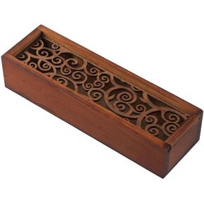 Wooden Storage Box with Removable Cover, Hollow Pull-out Box, Pine Desktop Stationery Storage