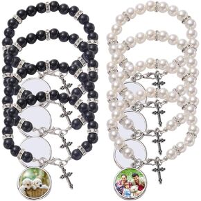 8 Pcs Sublimation Blank Bracelets Catholic Rosary Heat Transfer Blank Bracelet Rosary Beads Sublimation Blank Photo Bracelets for DIY Jewelry Making
