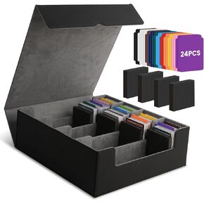 Trading Card Storage Box 4Rows, Holder 3200+ Cards, Deck Case Organizer for MTG, Sports Card, Pokemon TCG, YUGIOH with 24 Dividers & 4 Foam Stoppers, Collector Bulk Boxes, Collection Albums Cases