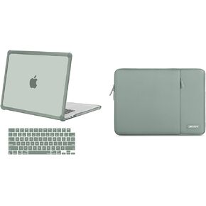 Mosiso متوافق مع MacBook Air Case 15 بوصة 2025-2023 M4 A3241 M3 A3114 M2 A2941 ، قذيفة صلبة شديدة التثبيت مع غلاف TPU وغطاء لوحة المفاتيح وحقيبة عمودية ، أخضر الزمرد والأخضر العتيقة