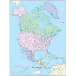 CoolOwlMaps North America Continent Wall Map Poster - Rolled (Laminated 24x32)