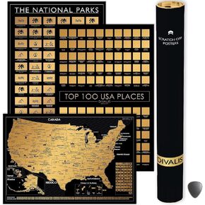 3 in 1 Large Gift Set - Scratch off 63 National Parks Poster, Scratch off USA Map, Scratch off Destinations of the United States Poster - Travel Tracker to Mark Your Travels - Bundle of Three
