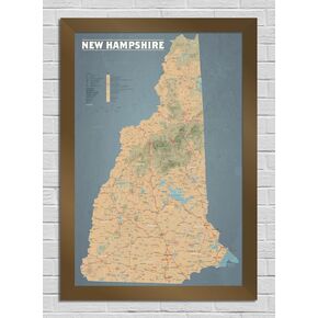 Best Maps Ever New Hampshire State Wall Map 24x36 Poster (Tan & Slate Blue)