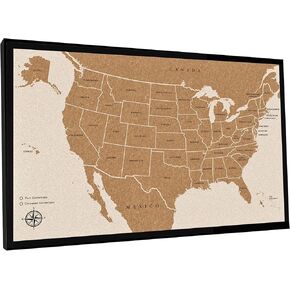 Push Pin USA Travel Map – Large 30" x 20" United States Pin Board with Premium Push Pins – Cork Display for Tracking U.S. Adventures – Unique Gift for Travelers, Couples, and Families