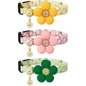 3 Pack Floral Dog Collars for Small Dogs Girl Dog Collars with Flower Pendant for Girl Female Dogs Cute Puppy Collars Pet Collar
