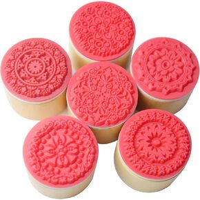 6 Pieces Floral Pattern Round Wooden Rubber Stamp for Scrapbooking