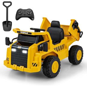 Costzon Ride on Dump Truck, 12V Licensed Caterpillar Kids Electric Vehicle W/Remote Control, Megaphone, Shock Absorbers, Dump Bed, MP3, Ride on Construction Vehicle for Kids, Gift for Boys Girls 3-6