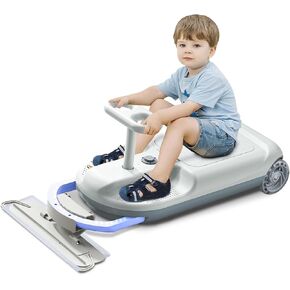 12v Kids Ride on Car, Electric Wiggle Car, Car to Drive with Variable Speed, Portable Go Kart for Kids 3 and Up Lighting, Storage Space, Sleek Gray and White