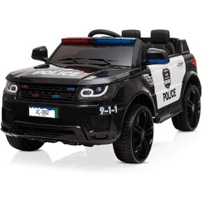 Winado 12V Kids Ride On Police Car Electric Toy w/ 2.4G Parent Remote Control, Battery Powered Vehicle with Flashing Lights, Megaphone Siren Horn, Music, Black