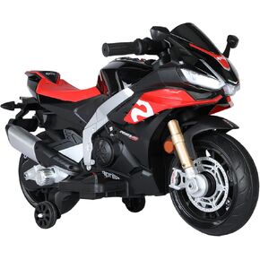 Kids Motorcycle, Electric Motorcycle for Kids with Long Battery Life, Aprilia Licensed Ride On Motorcycle with EVA Wheels, Training Wheels, Large Seat 3-5 Years (12V, Black)