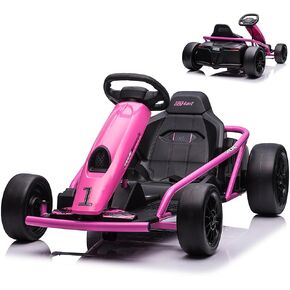 Ride on Go Kart for Kids, 24V 9Ah Battery Two 300W Motors, 8MPH Fast Drifting Circling Car, Electric Ride Toy Slow Start Function with Music, Horn,Max Load 155lbs, Racing Toy for Kids 8+ Years, Rose