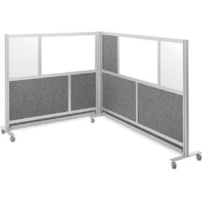 Modular Wall Partition Room Divider Bundle - Black 70"x70" + 53"x70", 2 Cubicle Walls, Hinge & Casters for Flexible Office Divider & Room Divider Wall