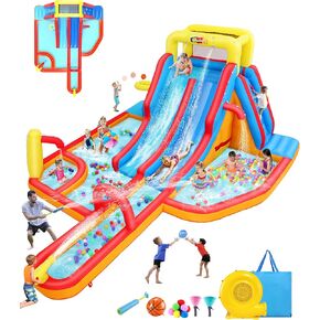 Whubefy 18Ftx14Ft Inflatable Water Slide Park for Kids, Big Waterslide Bounce House with Extra Long Dual Slides, Splash Pool, Deep Pool, 5 Toys, Blow Up Water Slides Inflatables for Kids Backyard Fun