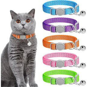 5 Pack Reflective Cat Collars with Bell Breakaway Cat Collars Adjustable Safety Kitten Collar Small Cats Collar for Girl Boy Cats, Pet Supplies Stuff Accessories 8.5" - 13" (5 Colors)