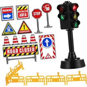 Milisten 1set Mini Traffic Signs Set Road Cones Stickers Realistic Traffic Signal Light for Boys and Girls Enhance Learning Cognitive Development