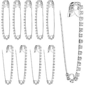 10pcs Silver Tone Rhinestone Safety Pins Brooches, Sparkly Rhinestone Decorative Pins Women Safety Pin Brooches Diamond Safetyccs Pin for Scarf Shawl Jeans Sweaters Dresses