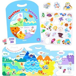 JoyCat Reusable Sticker Book Set (3-Pack): Farm, Pizza-Making, Weather - 90 Pcs Stickers for Toddlers, Kids Sticker Activity Book, Road Trip Travel Toys, Birthday Gifts for Boys and Girls