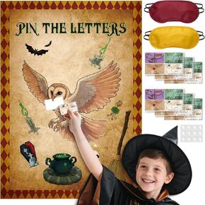 Lidmada Magical Wizard Owls Birthday Party Decorations Pin The Letter Party Games, Owls Poster with 24 Reusable Acceptance Letter Stickers for Magic Theme Halloween Decor Supplies- 19.5Inch X27.5Inch