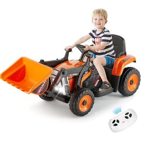 JOYLDIAS Ride On Excavator, 12V Electric Construction Vehicle Bulldozer/Tractor for Kids Digger W/Remote Control, 3 Speeds, Bluetooth, Music, Lights, Yellow