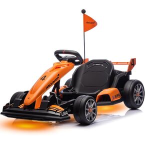 24V Electric Go Kart, Licensed Mclaren Drift Kart, Length Adjustment, LED Light, Crazy Cart for Kids Ages 6+, 400W Motor, Max Loads 130 LBS